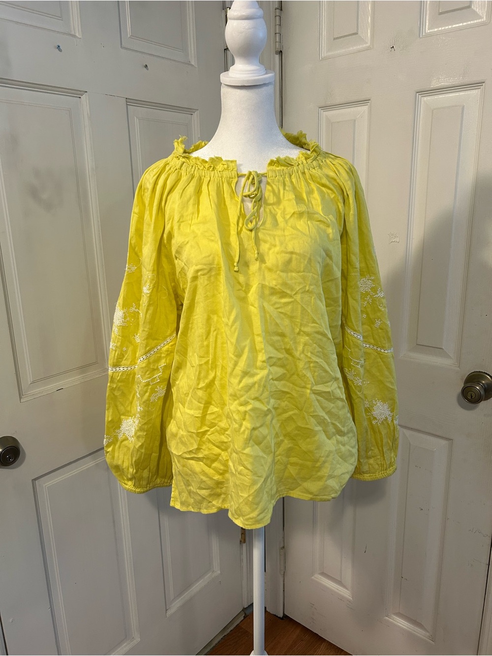 Women’s Yellow Embroidered Peasant Tunic